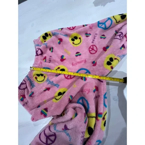 Heartmates Fuzzy Pajama Pants Smiley Peace Sign Pink Girls Size 12/14 or women S - Picture 5 of 7